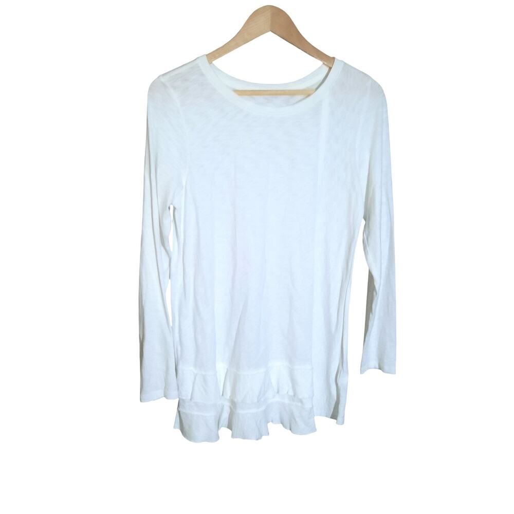 Soft Surroundings Womens White Pima Cotton Long Sleeve Tunic Ruffle Hem Size S